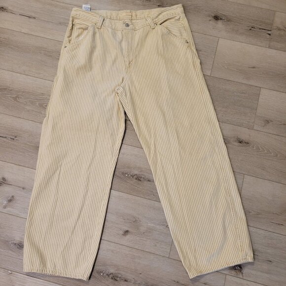 Womens Levis Dad Modern Utility Pants Tan Striped Mid Rise Straight Sz 33 Jeans - Picture 1 of 7